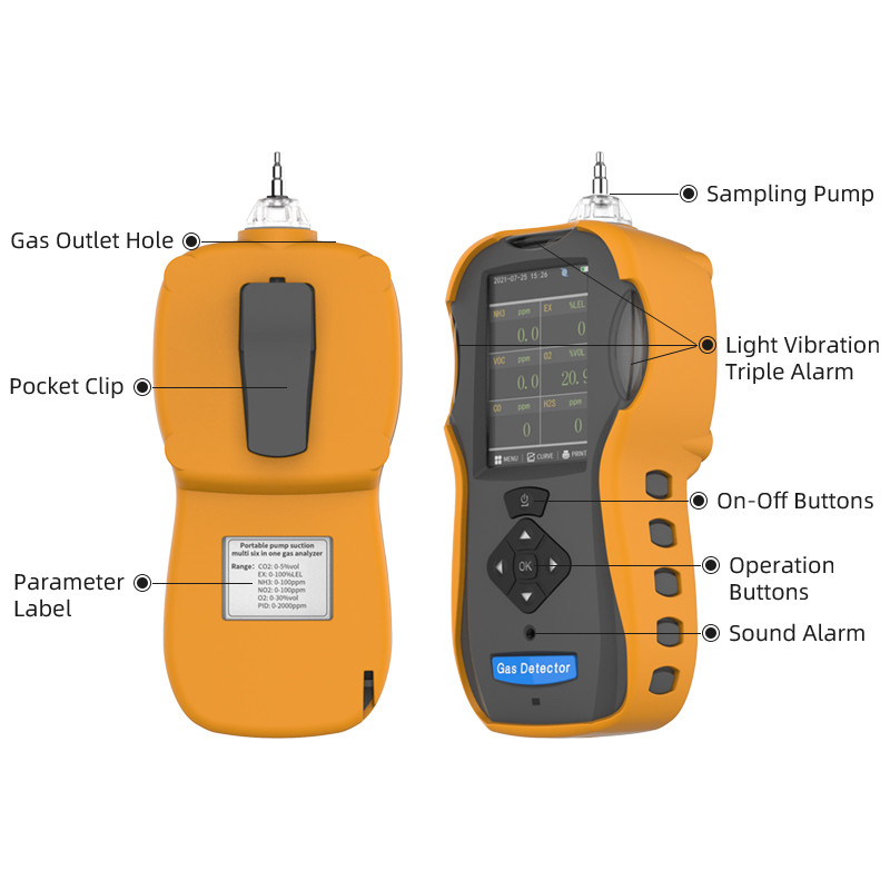Jenis Pompa Portabel Multi Gas Detector Getaran Alarm Untuk Lingkungan Industri